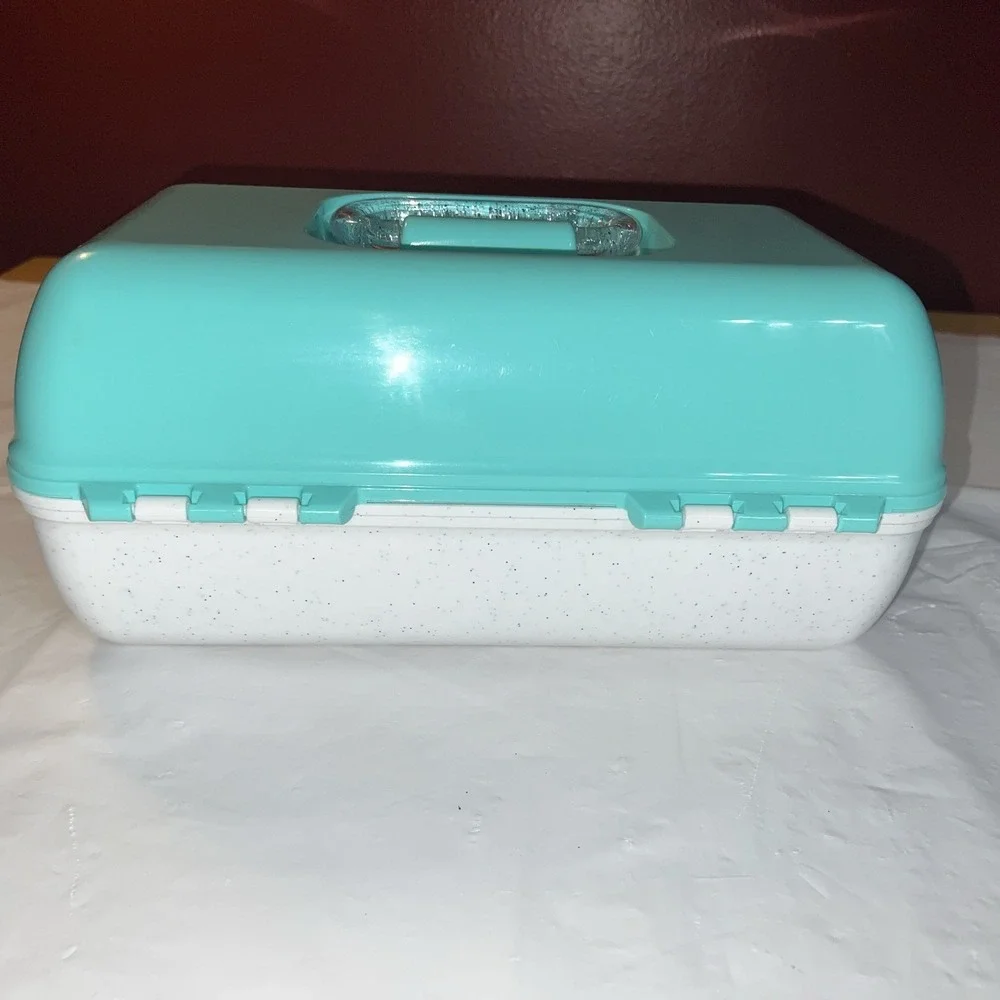 Caboodles Make Up Case Ulta Beauty Edition Aqua White Glitter Storage W/ Mirror